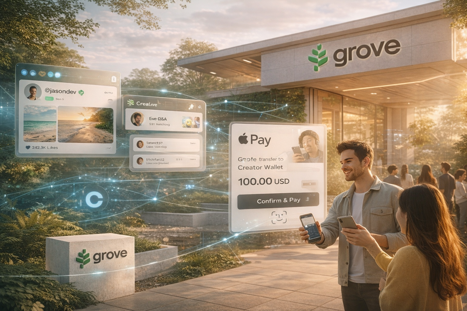 Grove partners with Coinbase Developer Platform to bring Apple Pay to Content Creator Earnings